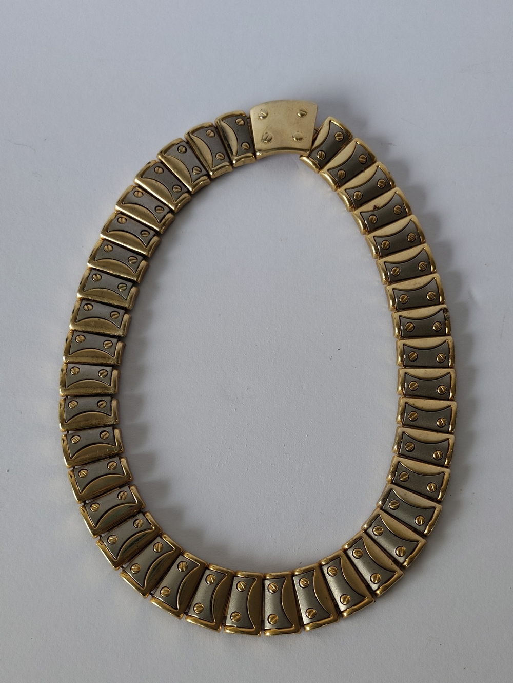 Vintage 1980s Two-Tone Screw Motif Collar Necklace - Industrial Chic